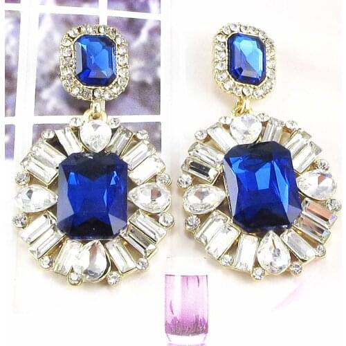 YaYi Jewelry Fashion BOHO Blue Glass Crystal Rhinestone Dangle Women Ancient Gold Color Wear Ear Band Long Tassel Earrings