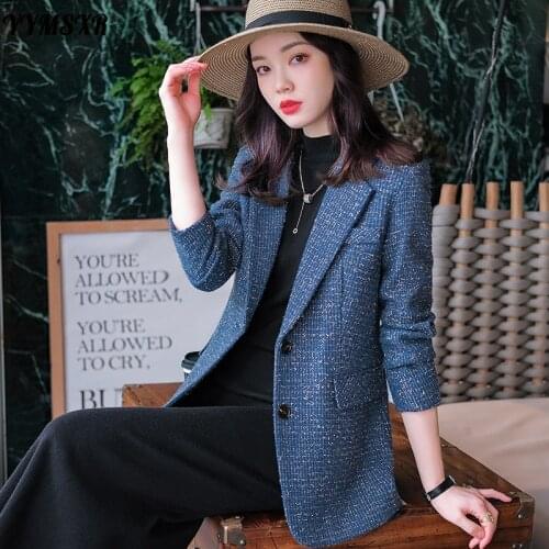 S-4XL Large Size Business Suit High Quality Womens Autumn and Winter Plaid Ladies Office Jacket Elegant Mid-length Coat