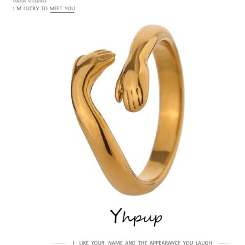 Yhpup New Design Embrace Ring Stainless Steel Jewelry for Women 18 K Metal Texture Gold Ring Accessories кольцо женское 2020