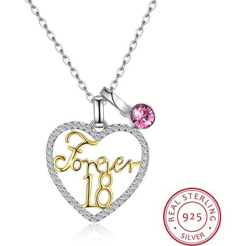 LEKANI Crystals 925 Silver Necklace A variety of wearing heart-shaped Forever18 Pendant Necklace Womens Gift