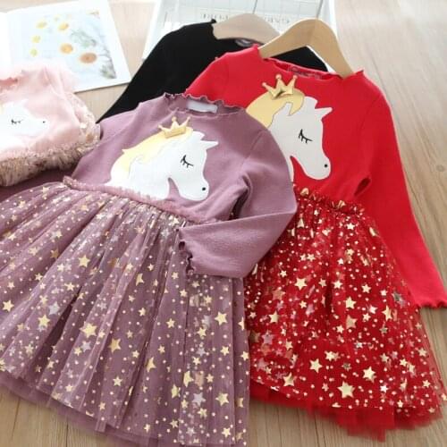 2021 Girls Clothes Spring Baby Girl Princess Star Dresses Children Clothing Unicorn Dress Birthday 3 4 5 6 7Years Vestidos