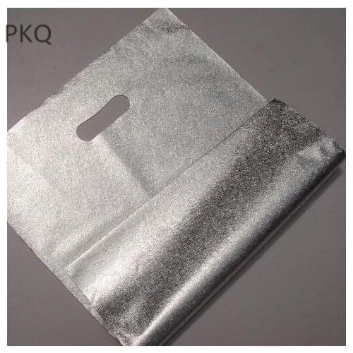 50pcs 35*45cm Silver Plastic Gift Bag With Handle Aluminum film Packing Bag Large Clothes Shopping Bag