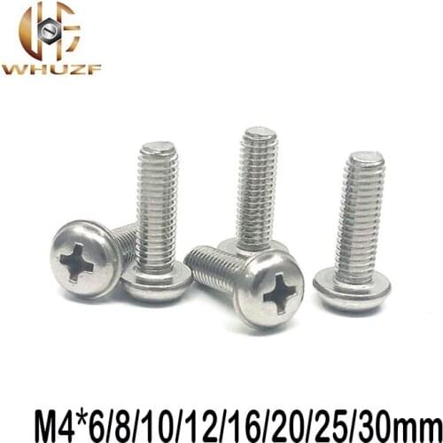 50pcs M4*6/8/10/12/16/20/25/30mm 304 stainless steel round head screws Pan head with pad screw With dental screw