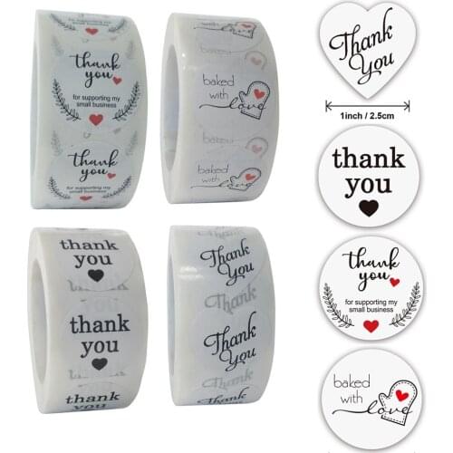 500pcs Cute 1 Inch Round THANK YOU White Stickers Gift Bag/box Labels Student Crafts DIY Decoration