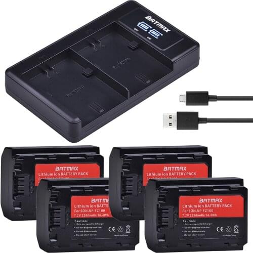 Batmax 4pcs 2280mAh NP-FZ100 FZ100 Battery+LED Dual USB Charegr for Sony Alpha 9 A9 9R A9R 9S A9S A7RIII A7R3 7RM3 A7m3 BC-QZ1