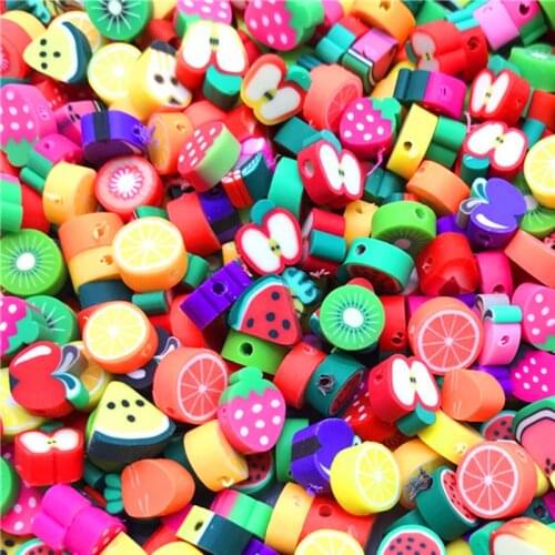 30pcs/lot 10mm Fruit Beads Polymer Clay Beads Mixed Color Polymer Clay Spacer Beads for Jewelry Making DIY Bracelet Necklace