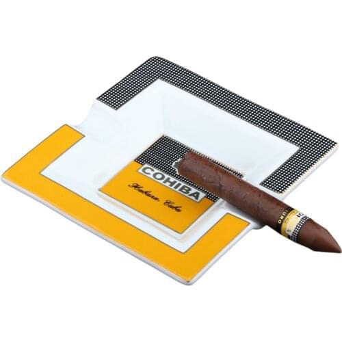 COHIBA Square Ceramic Cigarette Ashtrays 2 Holder 1 Ash Slot Table Cigar Ash Tray Large Ashtray For Home Office Party Ashslot