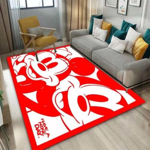 Red Mickey Minnie Mouse Kids Playmat Washable Carpet Rug for Living Room Modern Printing Geometric Cartoon Floor Rug Carpet