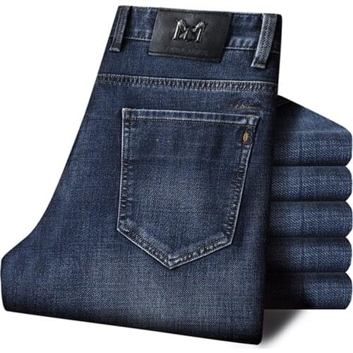 Four Seasons New MenS Brand Jeans Classic Fashion Trend All-Match Stretch Denim Trousers Male Concealed Button Casual Pants
