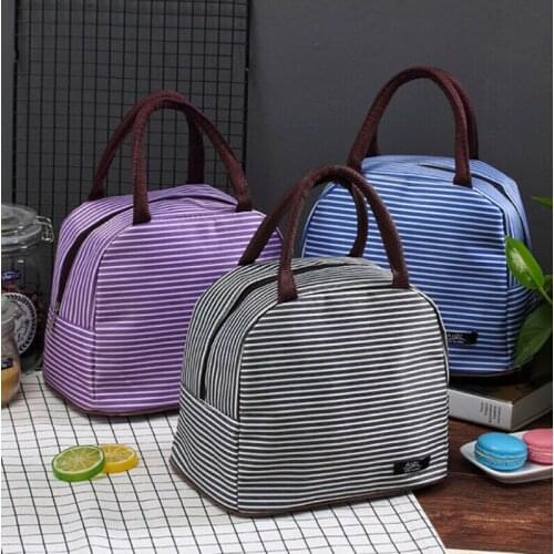 Brand New Cooler Insulated Canvas Picnic Portable Stripe Lunch Bag Box Storage Bag For Unisex Thermal Food