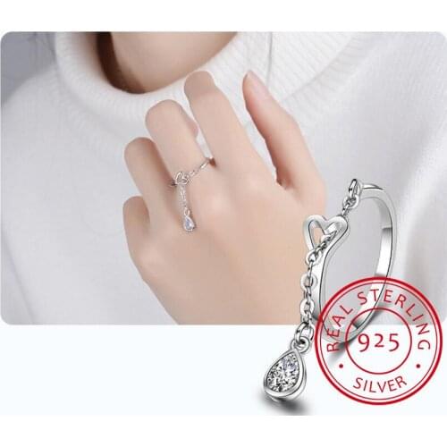 925 Sterling Silver Jewelry Zirconia Water Drop Love Heart Rings For Women Wedding Rings anillos mujer S-R234