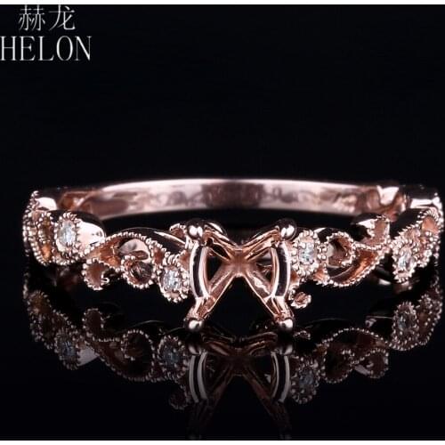 HELON Round Cut 5-6mm Solid 10K Rose Gold Pave Natural Diamonds Semi Mount Engagement Ring Setting Women Trendy Fine Jewelry