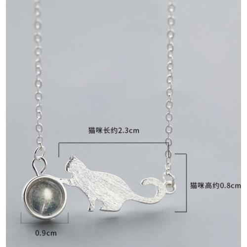 Cat Moonstone Simple Clavicle Chain Sweet Beauty Forest Fresh 925 Sterling Silver Female Necklace SNE060