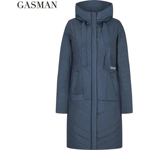 GASMAN Autumn new long solid thin down jacket Women pocket coat hoodies space cotton Female fashion pink jacket coat spring 2020