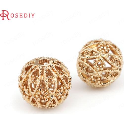 6PCS 11MM 24K Champagne Gold Color Plated Brass Hollow Spacer Beads Bracelet Beads High Quality Diy Jewelry Accessories