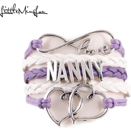 Little MingLou Infinity love NANNY bracelet for NANA heart charm Leather wrap bracelets & bangles for grandma women jewelry gift