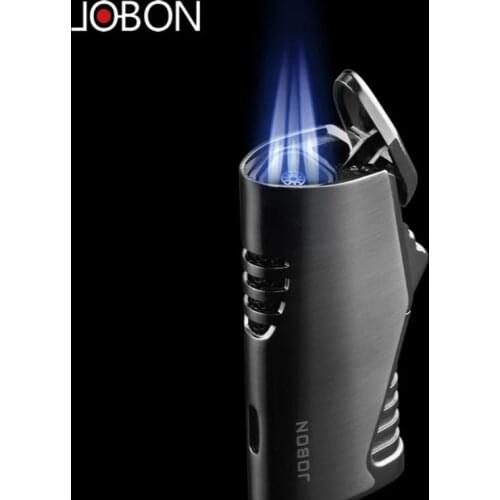 Metal Triple Torch Jet Lighter Tubular Burner with Male Cigar Flame Lighter