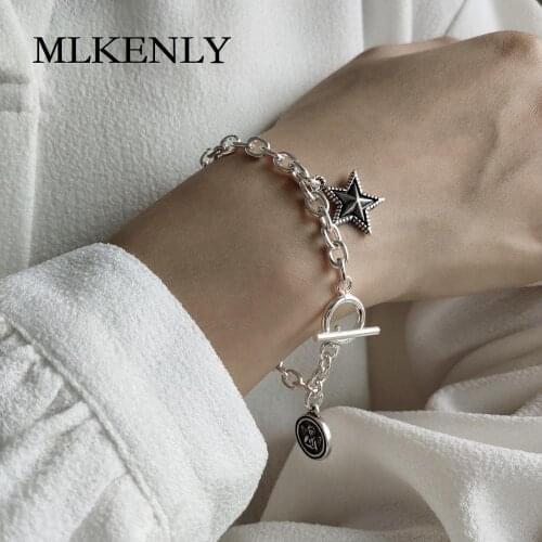 MLKENLY 925 Sterling Silver Heavy work Angel baby bracelet Star Bracelet Buckle for women charms fine