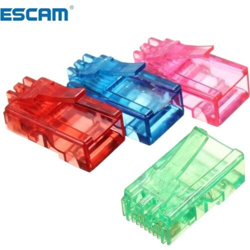 ESCAM 50Pcs Color Random RJ45 8P8C Modular Cable Head Plug Ethernet Gold Plated PC