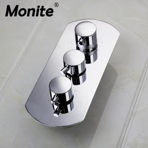 Monite Thermostatic Shower Faucets Valve Wall Mount Bathroom Shower Mixing Valve Mixer Tap 4 Ways Bath Shower Faucet Mixer Valve