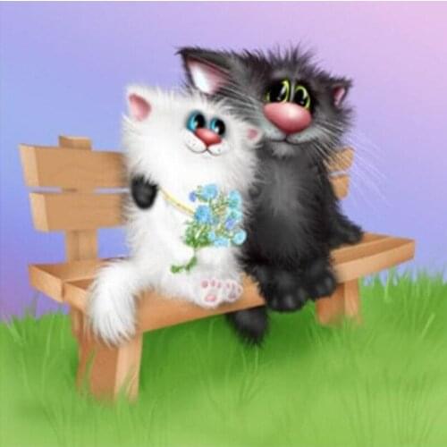 Art 5D Diy Diamond Embroidery Diamond Painting Black White Cat Cross Stitch Mosaic Needlework Square/Round Fashion Home Decor