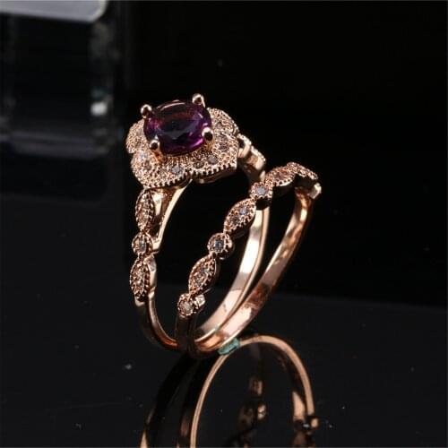 Set Ring Size 6/7/8/9/10 Womens Purple Crystal Rings Set Wedding Party Gift R021 Jewelry
