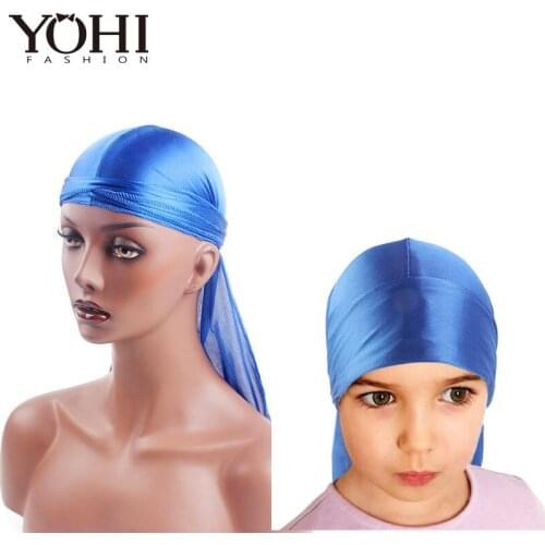 2pcs/lot Silky Durags Set Bandanas Turban Hat headwrap turban Boys Silk DuRag Waves Cap Headband Hair Accessories