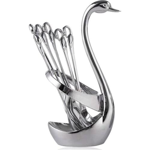 Flatware Set with Swan Base Holder,Fruit/Dessert Fork Cake/Coffee Spoon Organizer,Creative Tableware Decoration