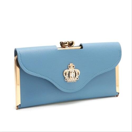 Newest Holders Ladies Diamond Studded Wallet Fashion Buckle Crown Decoration Pure Color Elegant Clutch
