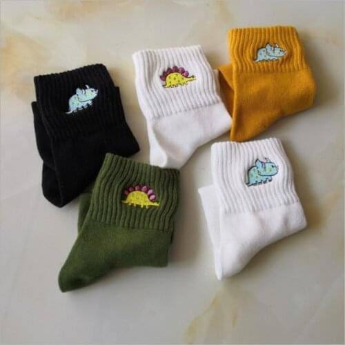 New Style Cotton Socks, Womens Socks, Cotton Embroidered Dinosaur Womens Tube Socks, Creative Personality Socks