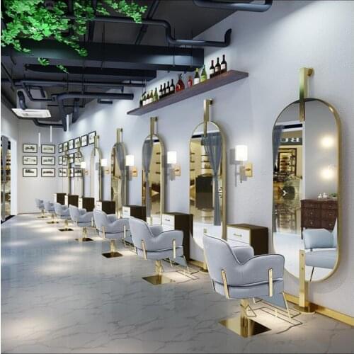 Salon hairdressing mirror hair salon special stainless steel floor rose gold