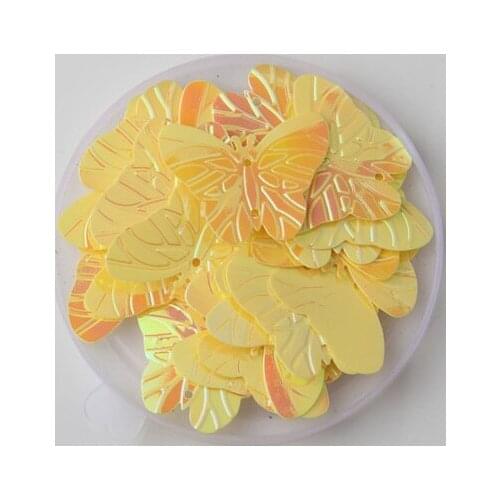 260pcs Large Butterfly Sequins 22*30mm PVC Flat Paillette Decoration With 2 Holes Sewing,Women/Kids Garment Yellow AB