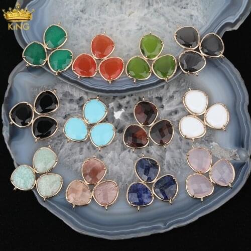 5Pcs/Lot Plated Gold Natural Sodalite Cats Eye Stone Irregular Water Drop Double Hole Charms For DIY Jewelry Making DT-08KBI