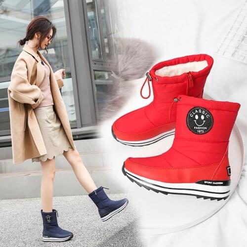 Plus size 34-43 Snow boots for women shoes zipper keep warm thick fur winter boots fashion ankle boots female