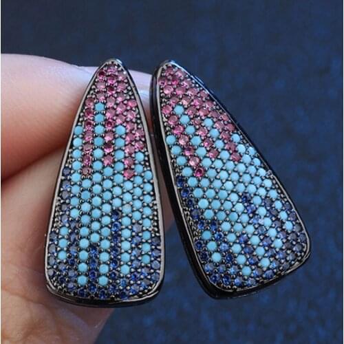 Zlxgirl jewelry Blue opal mirco pave copper earrings jewelry fashion womens Gold stud ears piercings free bags gift