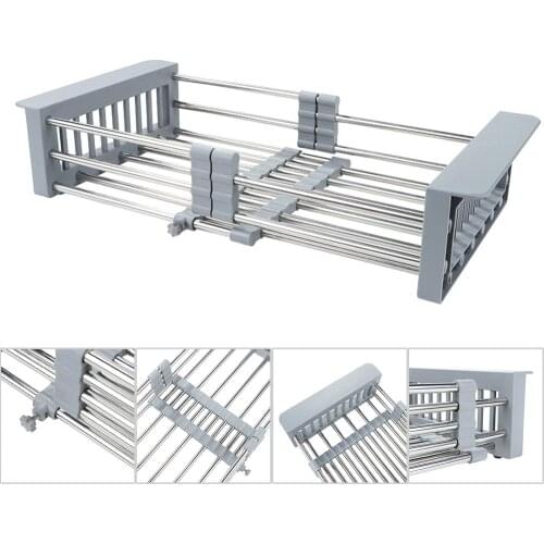 Stainless Steel Dish Drainer Adjustable Arms Holder Functional Kitchen Sink Organizer Vegetable Fruit