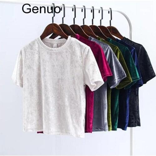 Summer Velvet Crop Tops Women T Shirt Fashion Back Slit Short Sleeve T-shirt Ladies Casual Velour Tops Tees