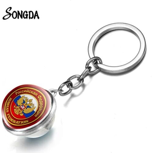 Vintage Russia Emblem Keychain for Men Women CCCP Classic USSR Soviet Badges Glass Cabochon Ball Key Rings Llaveros Gift