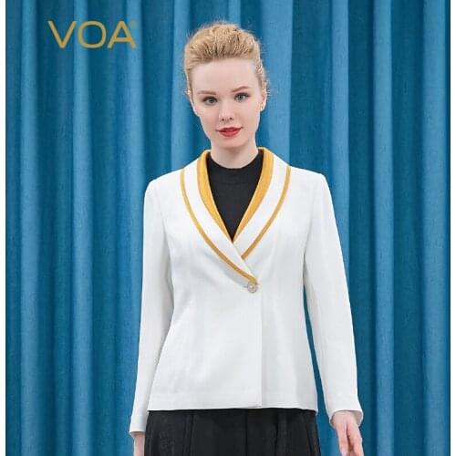VOA Silk 30m/m White Heavy qing guo ling Mix Material Stitching a Grain of ding zhu kou Long Sleeve Stiffness Jacket WE1