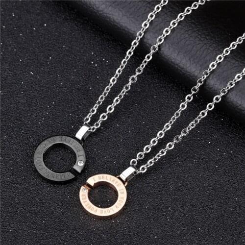 50CM 45CM YMS N439 Jewelry 2021 Trend Korean Couple Necklace For Women Stainless Steel Rose Gold Black Set Zircon C Letter Chain