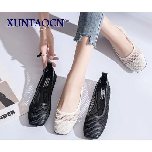 Ladies Dancing Shallow Mouth Breathable Mesh Black Sandals Summer Fashion Womens Transparent Soft Flat Dress Boat Shoes 35-40