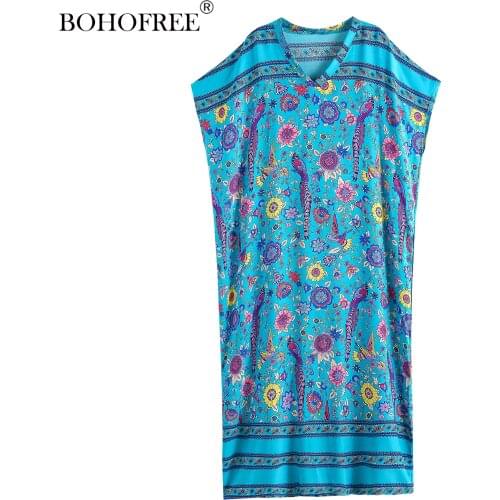 Boho Oversized Plus Dresses V Neck Short Sleeve Loose Fit Rose Print Maxi Hippie Pocket Bohemian Rayon Cotton Vestidos Women
