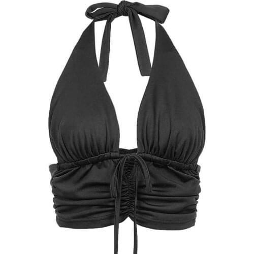 Halter Lace Up Sexy Y2K Crop Top Women 2021 Summer Club Fashion Sleeveless Backless Solid Corset Slim Vest Tank Tops Wholesale