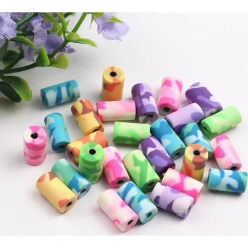 100pcs Mix Design 6*11mm Polymer Clay Beads Tube Shaped Loose Beads For Jewelry Making