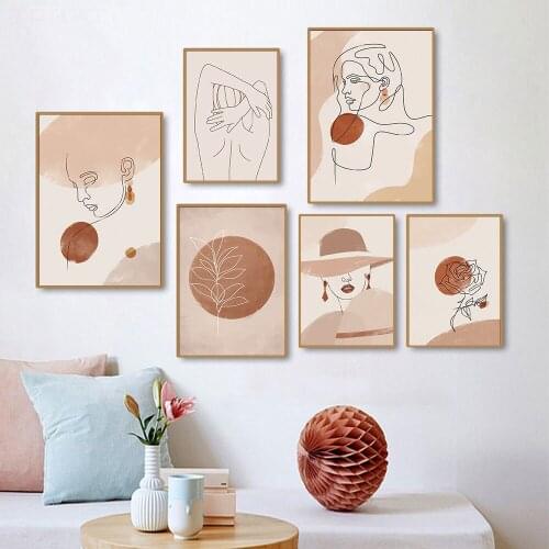 Abstract Woman Portrait Poster Back Line Art Print Boho Botanical Canvas Painting Modern Rose Wall Picture For Living Room Decor