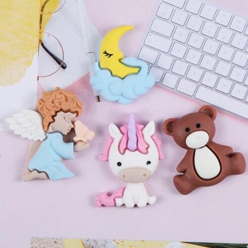 Free shipping 10pcs Kawaii Cute Angel Girl Cloud Moon Animal Bear Horse Resin Cabochons Embellishments Scrapbooking Hair Bow DIY