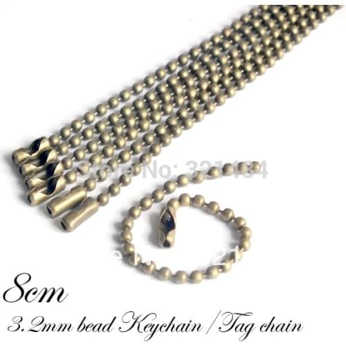 Free ship!!! 500pcs 3.2mm Ball Bead Chain 8cm Antique Bronze Tone Dog Tag Chains Keychains Accessories