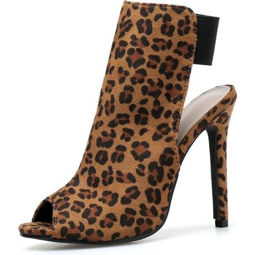 Nice Design High quality Leopard print Sandals Womens Shoes Stilettos Heels Sexy Open Toe Hollow Ankle Boots