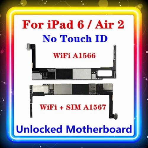For iPad 6 Air 2 Motherboard WiFi / SIM Version Factory For iPad 6 Air 2 With Touch ID A1566 A1567 16GB 32GB 64GB 128GB