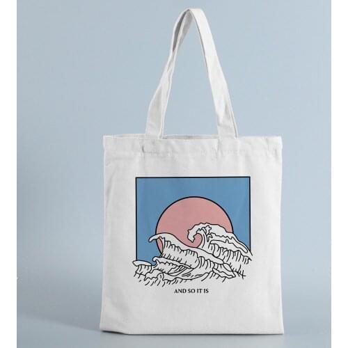 And So It Is Ocean Wave Aesthetic College Canvas Shoulder Bag Large Capacity Fashion Tumblr Graphic White Totes Print Bags